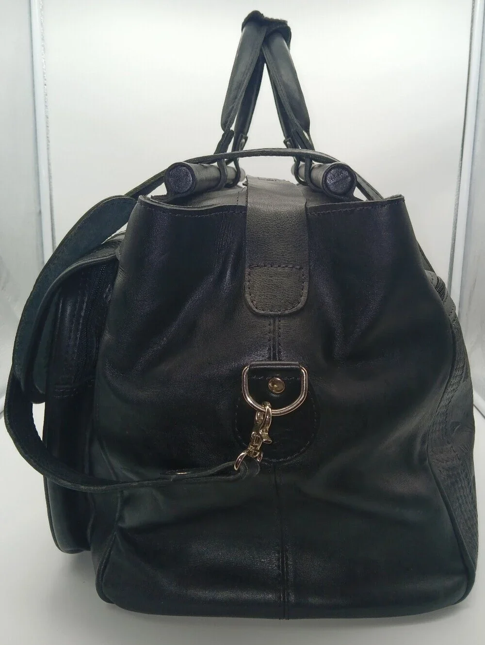Ropin West Black Hand-tooled Leather Duffle/Carry-on 741 Bag
